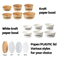 Bol à salade jetable en papier kraft avec couvercle, logo personnalisé, contenants pour la restauration rapide, boîte à salade, bol à soupe, boîte ronde à emporter