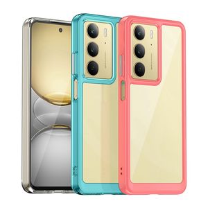Nueva tendencia Color duro transparente TPU Marco de parachoques cubierta de botón de Metal armadura Delgada funda de teléfono para Realme 14X contraportada - Product Image 1