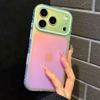 Coque de téléphone de luxe effet laser dégradé aurore coloré caméléon pour iPhone 17 16 15 Pro Max, givrée avec grande fenêtre, antichoc