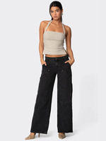 Pantalons larges et droits pour femmes européennes et américaines, double genouillère, micro-lar cargo, jeans décontractés