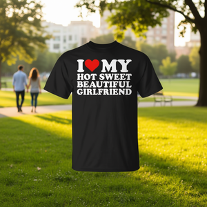 Camiseta I Love My Beautiful Girlfriend, camiseta promocional de algodón negro para hombre - Product Image 3