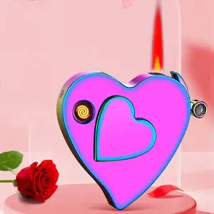 Creative Loving heart gas and electric dual-use lighter creative metal usb lighter