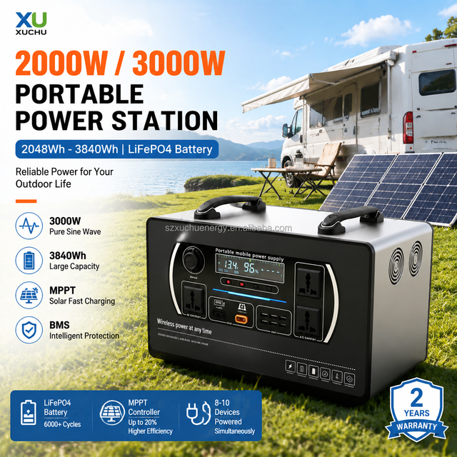 2kW 3kW Portable Power Station 2048Wh 3840Wh LiFePO4 Solar Generator for Home Backup RV Camping