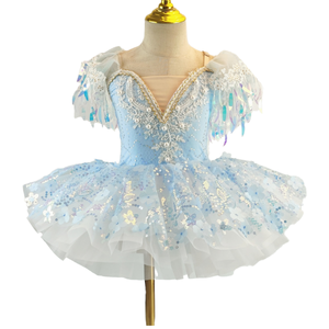 2025 popüler bale dans puf kollu çiçek Sequins balerin parlak kabarık etek performans kostüm kızlar için uygulama - Product Image 1