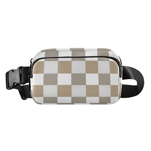 Sac banane de sport imperméable en nylon à motif à carreaux personnalisé avec fermeture éclair et bandoulière réglable pour activités de plein air - Product Image 1