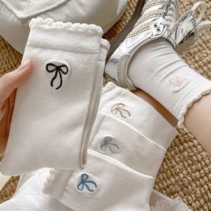 White Lace Trim Mid Calf Socks For Women Cotton Breathable Cartoon Animal Design Spring Summer Casual Wear - Product Image 4