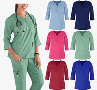 Ensembles de Blouses Médicales Unisexe de Haute Qualité à Manches 3/4 pour Infirmiers, Uniformes Hospitaliers en Tissu Dobby avec Détection d'Aiguilles - Vente en Gros