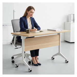 Modern Height Adjustable <b>Desk</b> with Wood Top and White Legs for Office Use - Product Image 1