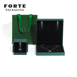 FORTE Ear Stud Pendant Set Faux Pu Leather Luxury Jewelry <b>Box</b> With <b>Led</b> <b>Light</b> - Product Image 2
