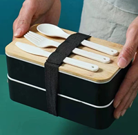 Boîte à lunch double couche de style japonais de grande capacité personnalisée boîte à bento en paille de blé conservation de la chaleur conservation de la fraîcheur pour