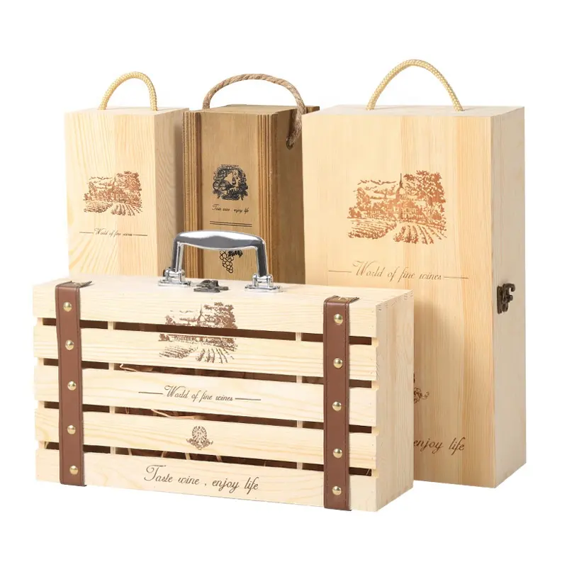 Custom luxury handmade red wine gift storage packaging wood box Factory Wholesale 2 bottle packing wooden wine box