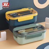 Boîtes à lunch Haixing Plastic 1100 ml à 2 compartiments, anti-fuite, sans BPA, compatibles micro-ondes, avec ustensiles pour adultes et enfants