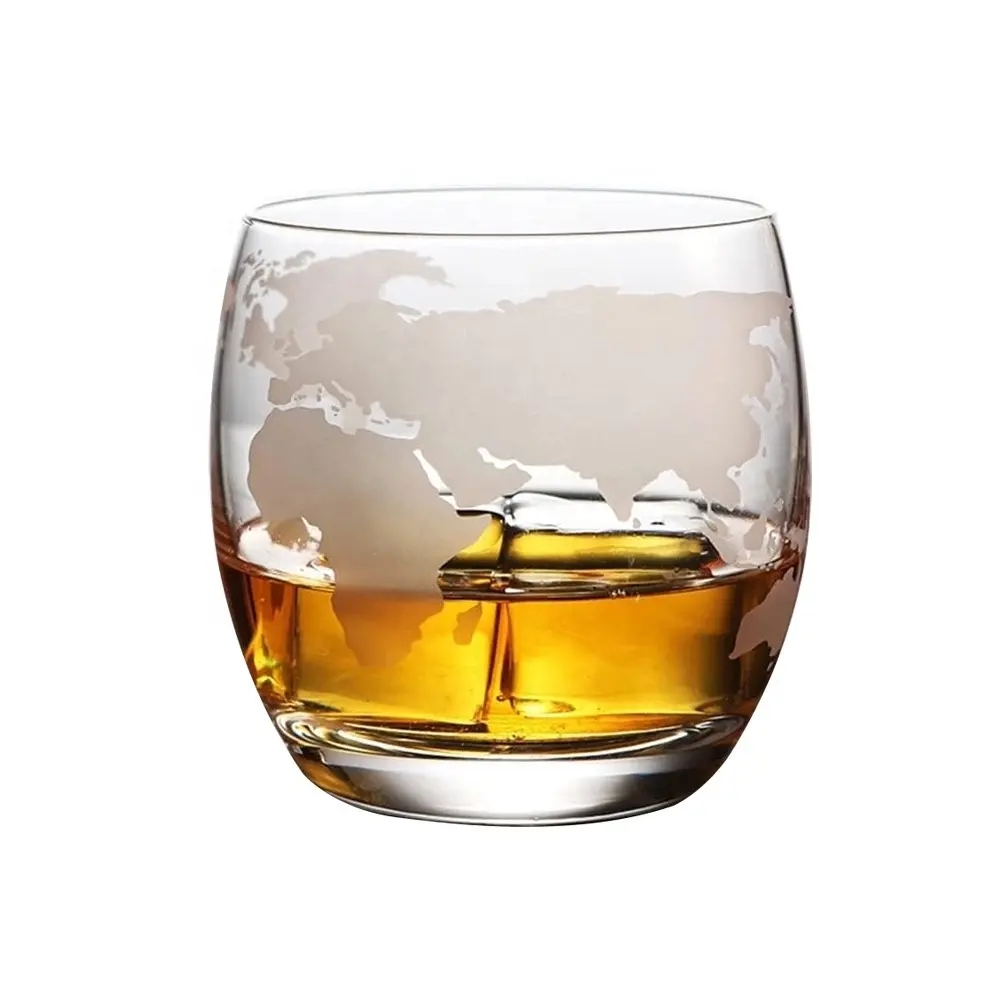 Whiskyglas Geëtst Wereldkaart Ontwerp Scotch Wodka Rum Globe Whisky Tumbler Glas