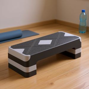 Steppeur aérobique gris de 28 pouces avec plateforme antidérapante pour entraînement cardio et musculation, équipement de fitness à domicile avec 4 rehausseurs - Product Image 2