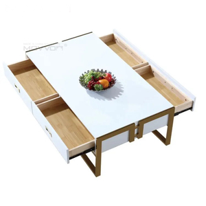 Services de conception personnalisés gratuits <span class=keywords><strong>Table</strong></span> basse moderne en MDF blanc et noir à finition brillante avec tiroirs Pieds en acier inoxydable <span class=keywords><strong>doré</strong></span> - Product Image 2