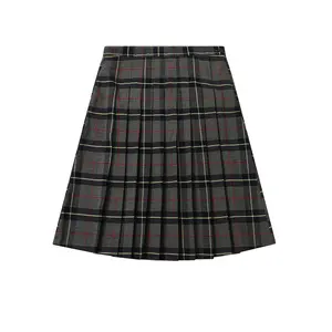 New Style High School Uniform Girl's Plaid Mini Skirt Grey Checkered Pleats Winter Spring Woven Polyester School Skirt