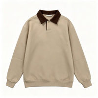 Sweat-shirt à col en coton pour homme, couleur contrastée, manches longues, coupe classique, décontracté, sport