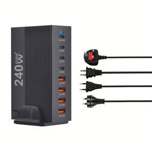 Portable 240W Travel GaN Charger Adapter US EU UK AU <b>Plug</b> 4C4A PD <b>USB</b> C Wall Charger Power Station for Desktop Laptop - Product Image 2
