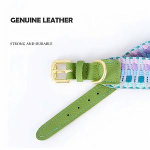2025 Elegant Durable Solid Adjustable Webbing Pet <b>Collars</b> & Leashes with Leather Name <b>Tag</b> OEM Customizable - Product Image 5