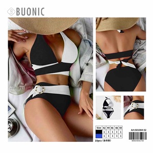 Set bikini da donna Buonic con cinturini a contrasto bianco e nero, slip a vita alta, costume da bagno S01064-52 - Product Image 3