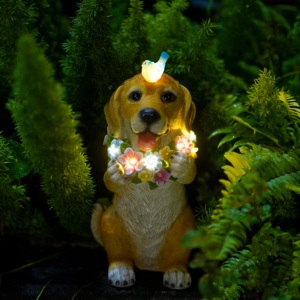 Patung taman anjing, patung anjing tenaga surya anjing dan kupu-kupu lampu LED dekorasi luar ruangan untuk teras halaman rumput - Product Image 2