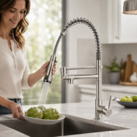 Robinet mélangeur de cuisine en acier inoxydable noir mat et or rose avec bec à ressort et double sortie, extractible