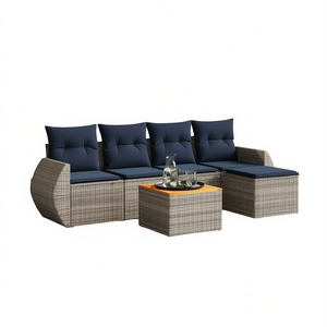Ensemble de canapés de jardin en polyrotin 6 places avec coussins, mobilier d'extérieur, style contemporain, gris - Product Image 1