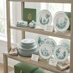 Lot de vaisselle en porcelaine à motif paysager <span class=keywords><strong>vert</strong></span>, assiettes rondes en céramique pour la restauration en gros - Product Image 3