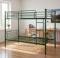 Lit superposé en métal robuste, taille double, avec barrières de sécurité et échelle, gain de place pour écoles, auberges et appartements