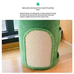 Cactus gato grande Cubo de Sisal de doble capa plataforma de salto estilo moderno nido de gato con agujero de árbol rascador árboles para gatos - Product Image 2