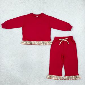 Ensemble de survêtement RTS en coton épais de couleur unie pour petites filles, sweat-shirt à manches longues et leggings, tenue décontractée 2 pièces, faible MOQ - Product Image 2