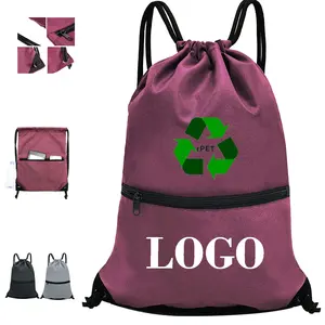 공장 210d 폴리 에스터 방수 Drawstring 배낭 지퍼 배낭 가방 스포츠 체육관 drawstring Bagpack 재활용 drawstring 가방