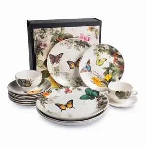 Spring flower butterfly patterned china dishes Outdoor garden party dining set