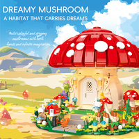 Ensemble de blocs de construction maison champignon fantastique 1296 pièces avec lumières LED, décoration romantique DIY, jouet créatif, cadeau pour enfants et adultes