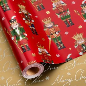 Papel de regalo navideño de 80g, impreso por ambos lados con diseño de Cascanueces de Feliz Navidad para niños. Nuevo producto en stock. - Product Image 1