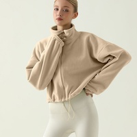 Aoyema Automne Hiver Sweat à capuche court avec fermeture éclair Pull en laine d'agneau à col montant avec cordon de serrage Manteau de jogging court Veste d'entraînement