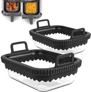 Revêtement en verre pour <span class=keywords><strong>friteuse</strong></span> à <span class=keywords><strong>air</strong></span>, silicone réutilisable <span class=keywords><strong>avec</strong></span> anneau en silicone amovible, sans BPA, résistant à la chaleur, compatible lave-vaisselle pour <span class=keywords><strong>Ninja</strong></span> - Product Image 4