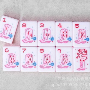 En stock – Approvisionnement exclusif du fabricant de tuiles de mahjong de style américain pour filles – Bottes de cowboy à panneau arrière scintillant avec motif Cactus - Product Image 2
