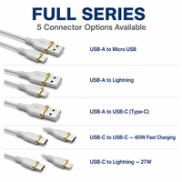 Kabel Data Pengisian Cepat USB-A ke Micro USB 1m TPE dengan Konektor Cincin Berlapis Emas, Kabel Sinkronisasi Tahan Lama