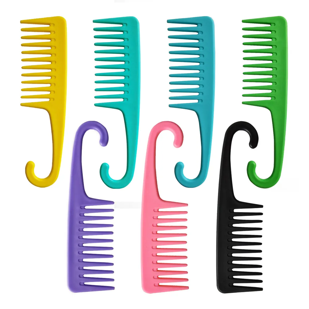 Pettine per capelli districante a denti larghi in plastica con logo personalizzato di colore misto