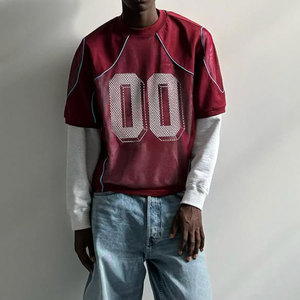 Impression personnalisée Hip Hop Streetwear sport goutte épaule Boxy coupe courte maillot de Football maille surdimensionné Baggy Streetwear t-shirt - Product Image 3