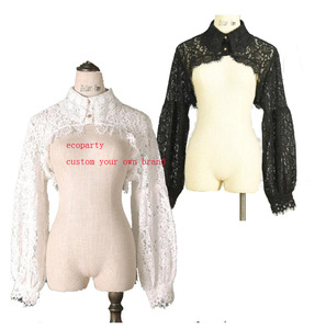Ecoparty Blouse Dickey Détachable Protection Solaire Dentelle Demi-Blouse Broderie Faux Col Manches Longues <span class=keywords><strong>Crop</strong></span> <span class=keywords><strong>Top</strong></span> pour Femmes - Product Image 1