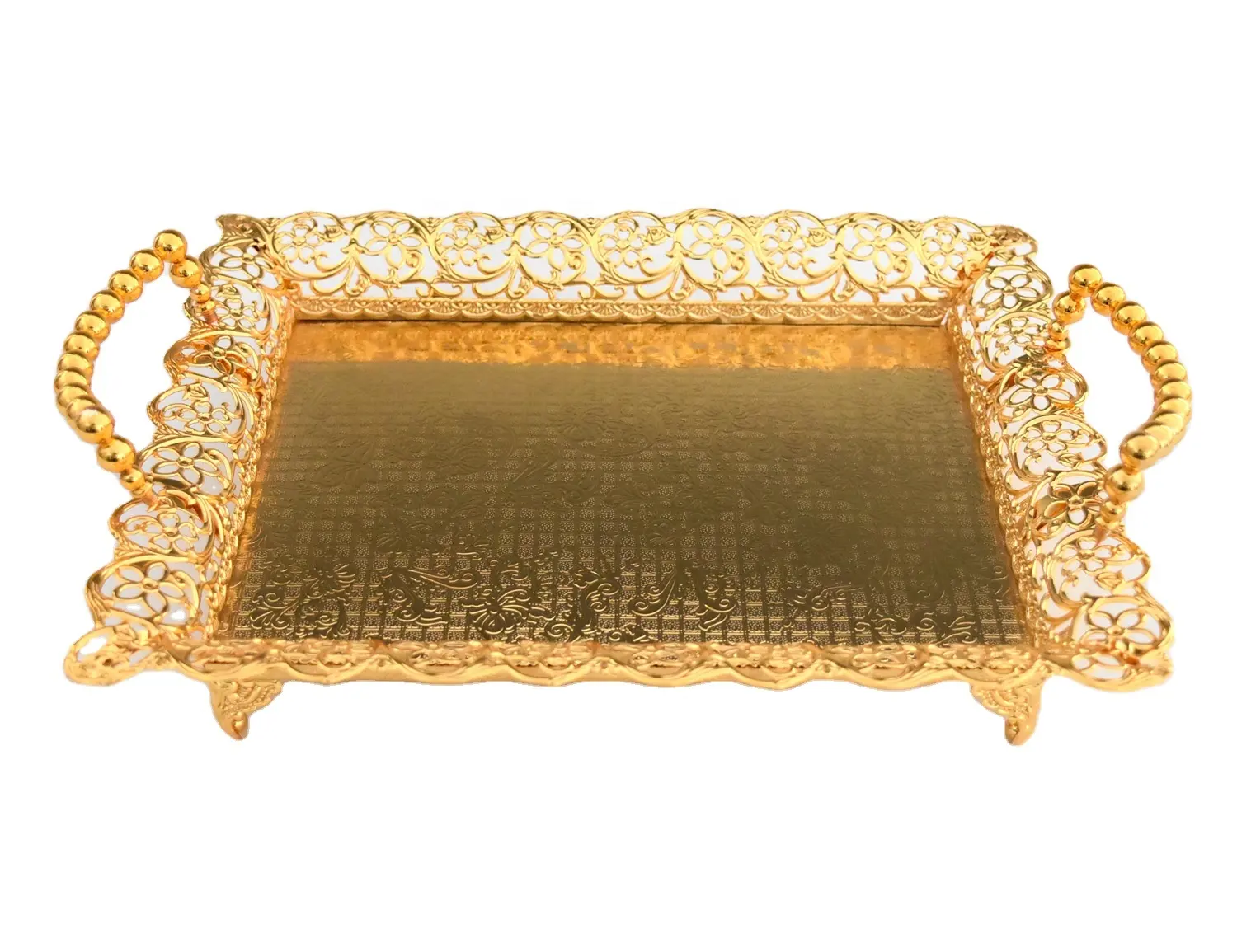 Фруктовый поднос с металлическими ручками, десертный Золотой сервировочный поднос для индийского свадебного декора