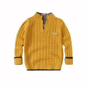사용자 정의 로고 소년 교복 풀오버 스웨터 도매 캐주얼 가을 겨울 어린이 면 니트 스웨터