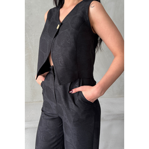 Conjunto de Chaleco y Pantalones de Lino para Mujer, Traje Negro de Un Botón - Product Image 6
