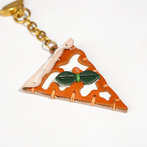 Cute 3D Pizza <b>Leather</b> <b>Keychain</b> Handmade Oil Wax Vegetable Tanned Top Layer Cowhide Bag Charm Genuine <b>Leather</b> Car Foodie Gift - Product Image 2