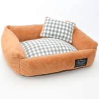 Coussin pour animaux de compagnie en tissu gingham, doux, chaud et confortable, antidérapant, toutes saisons, en coton PP Oxford, tailles S, M, L, rose, beige, marron, gris
