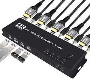 4K 30hz 4x1 HDMI KVM切换器4进1出音频视频转换器USB键盘鼠标控制4笔记本电脑，电脑到电视投影仪