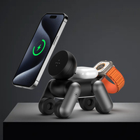 Station de charge sans fil 3-en-1 25W Robot Dog, pliable, avec lumière LED, chargeur magnétique puissant pour chevet, charge de téléphone Type-C