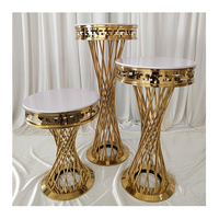 Ensemble de 3 supports à gâteau cylindriques hauts en acier inoxydable doré, populaires pour les mariages et les fêtes